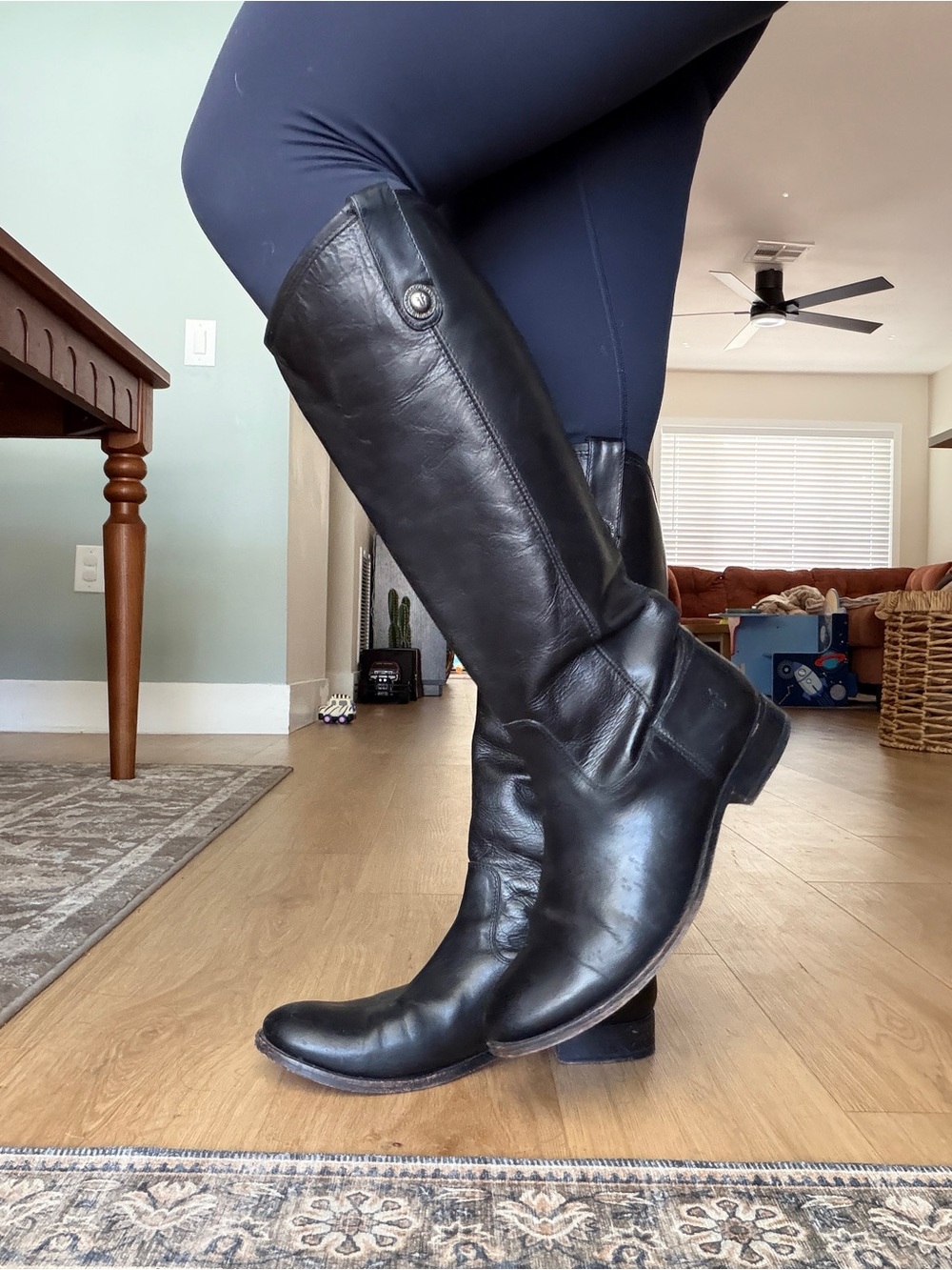 Frye Black Leather Knee-High Riding Boots Melissa boots